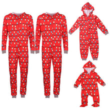 Load image into Gallery viewer, Christmas Pajamas Onesis  Matching String Lights Pattern Zipper Hood for Family
