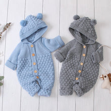 Load image into Gallery viewer, Newborn Sweater Baby Boy Girl  Romper Bear Ear Knit Hooded Jumpsuit Outfit
