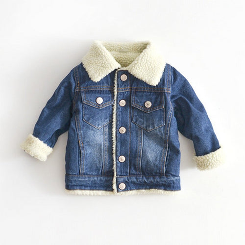 Girls and Boys Autumn  Plus Cashmere Thicken Jeans Coat - nevaehshalo