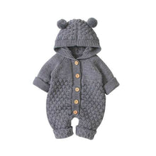 Load image into Gallery viewer, Newborn Sweater Baby Boy Girl  Romper Bear Ear Knit Hooded Jumpsuit Outfit
