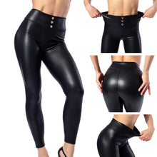 Load image into Gallery viewer, Women Sexy Faux Leather Leggings with Button High Waist
