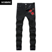 Load image into Gallery viewer, Embroidery Men with Flowers Rose  Denim Jeans Stretch Skinny
