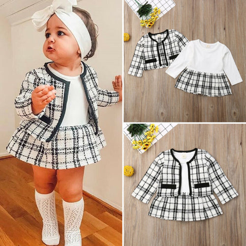 2Pcs Autumn Winter  For Baby Girl Fashion  Plaid Coat Tutu Dress Outfits - nevaehshalo