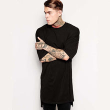 Load image into Gallery viewer, Hip Hop Style Clothing Mens Casual Long T Shirt Irregular Hem Extended Length Tees Side Split Solid Black Streetwear Tops Tee - nevaehshalo
