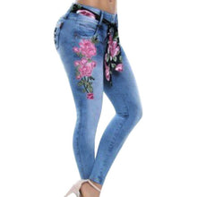 Load image into Gallery viewer, Women Stretch High Waist Skinny Embroidery Jeans
