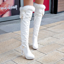 Load image into Gallery viewer, The Knee Boots Women High Heels  Winter fur Leather
