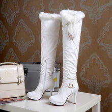 Load image into Gallery viewer, The Knee Boots Women High Heels  Winter fur Leather
