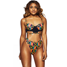 Load image into Gallery viewer, African Tribal Print Swimsuit Women High Waist Thong Bottoms  2 Pieces - nevaehshalo
