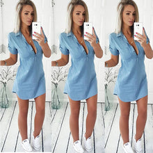 Load image into Gallery viewer, Fashion Women  Short Sleeve Loose  Blue Denim Casual Mini Dress
